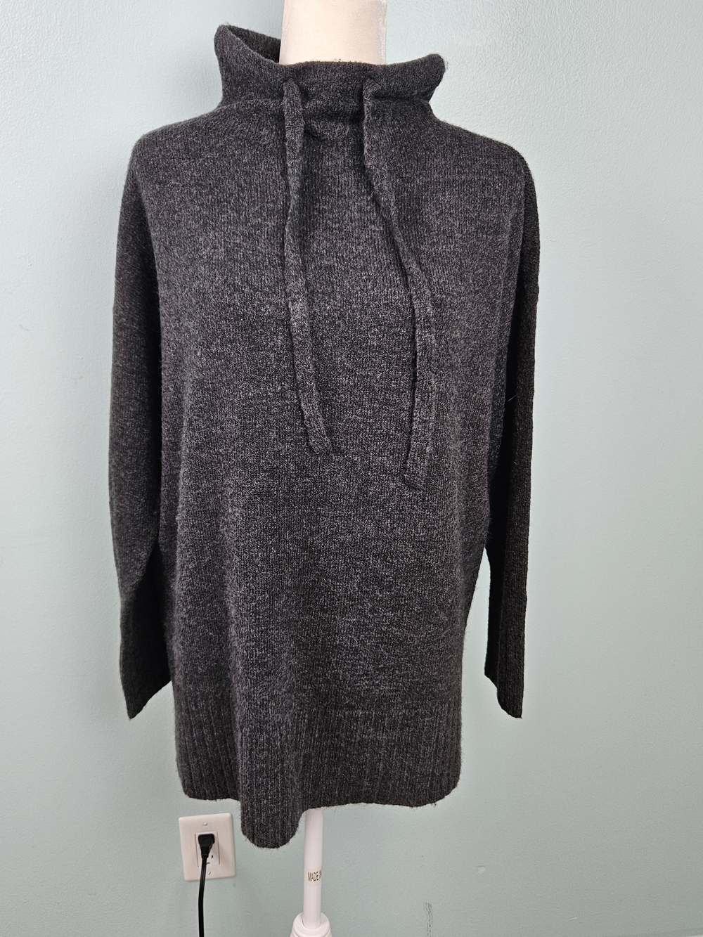 LOFT Charcoal Funnel Neck Drawstring Sweater